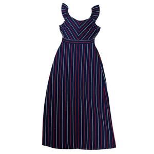 Monteau Maxi Sleeveless Dress Front Split Navy Red White Striped Size Medium